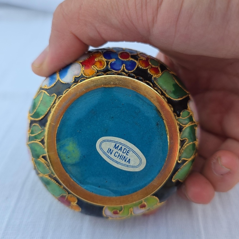 Cloisonne Floral Jar Candle Small Lidded Metal Enamel Multicolor Decor Accent - Picture 6 of 9